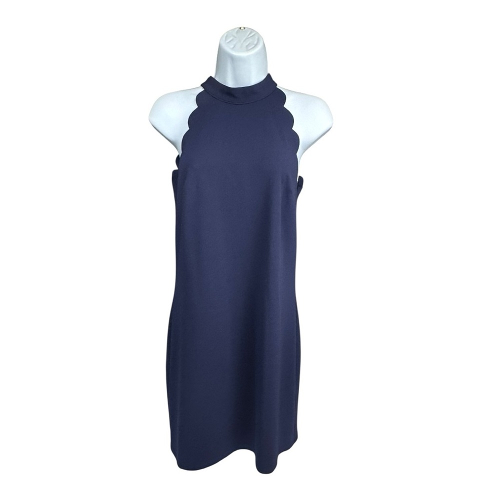 BCX Junior Blue Sheath Scalloped Halter Mini Dress